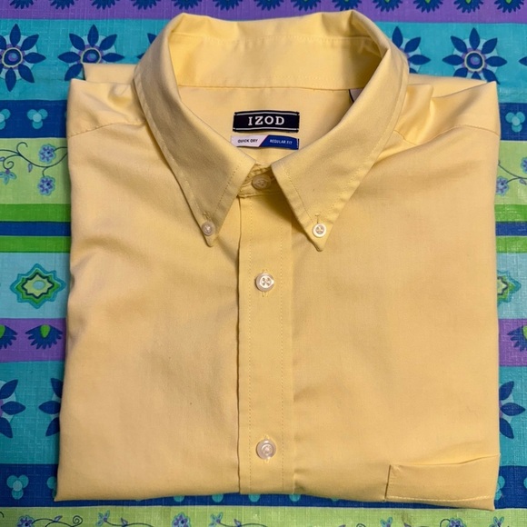 IZOD Quick Dry 16.5 Neck Men’s Regular Fit 34/35 Button Down Yellow Dress shirt - Picture 10 of 15